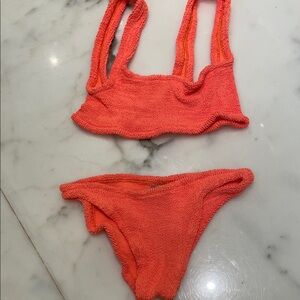 Hunza G Textured Two-Piece Bikini Top & Bottom - Coral Orange